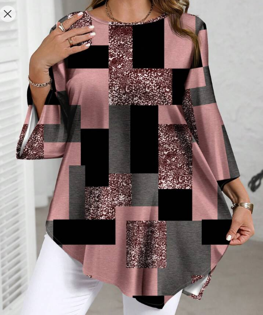 Shein Plus Size Casual Plaid Printed Loose Shirt, XXL +