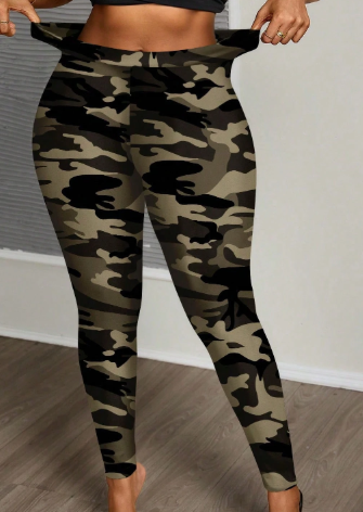 Shein Casual Minimalist Music Festival Camouflage Print Plus Size Leggings, XXL>