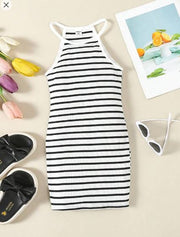Shein Young Girls' Casual Striped & Printed Sleeveless Dress, 6T +