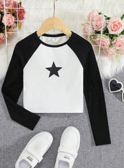 Shein Tween Girl Star Print Raglan Sleeve Tee, 11-12T +
