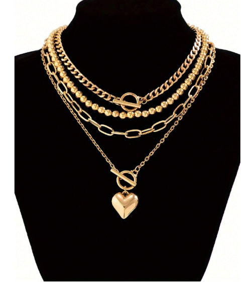 Shein 4pcs Vintage Necklaces, Heart Pendant Necklace Zinc Alloy Neck Chain +