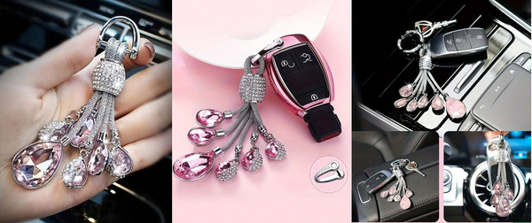 Shein 1pc Car Reflective Crystal Effect Keychain (With Key Installation Tool) +
