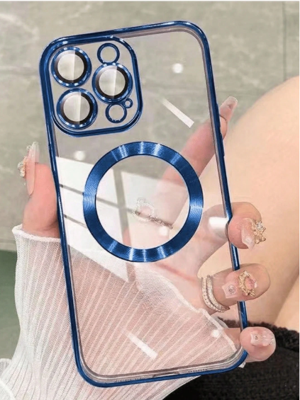 1pc Royal Blue Electroplated Magnetic Full Body Phone Case>