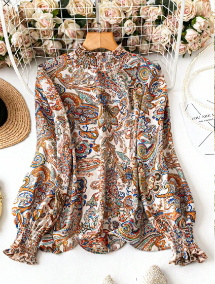 Shein Plus Size Women's Floral Print Stand Collar Long Sleeve Elegant Blouse, XL +