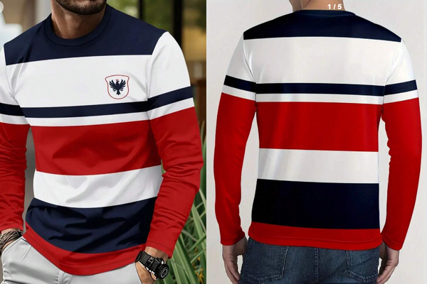 Shein Men's Fashion 3D Printed Long Sleeve T-Shirt, L +