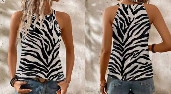 Shein Women's Zebra Print Halter-Neck Tank Top, L +