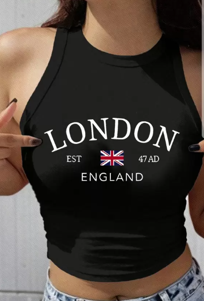 Shein Minimalist "London" Letter & Flag Print CottonTank Top +