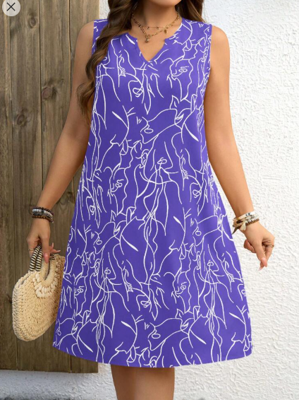Shein Plus Size Sleeveless Allover Print Casual Vacation Dress, XXL +