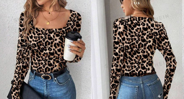 Shein LUNE Women Casual Leopard Print Long Sleeve T-Shirt, L /