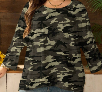 Shein Camouflage Loose Fit Round Neck Long Sleeve T-Shirt, 4XL +