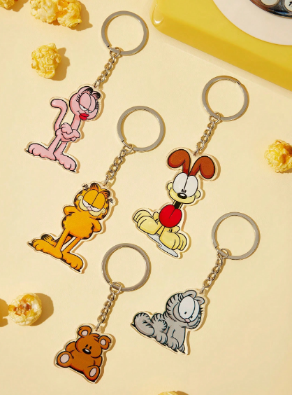 Shein Garfeild 5pcs Cute Cartoon Cat & Dog Acrylic Keychain +