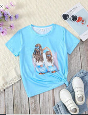 Shein Casual Cartoon Character Print Round Neck Short Sleeve T-Shirt, 11T +