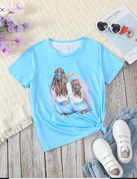 Shein Casual Cartoon Character Print Round Neck Short Sleeve T-Shirt, 11T +