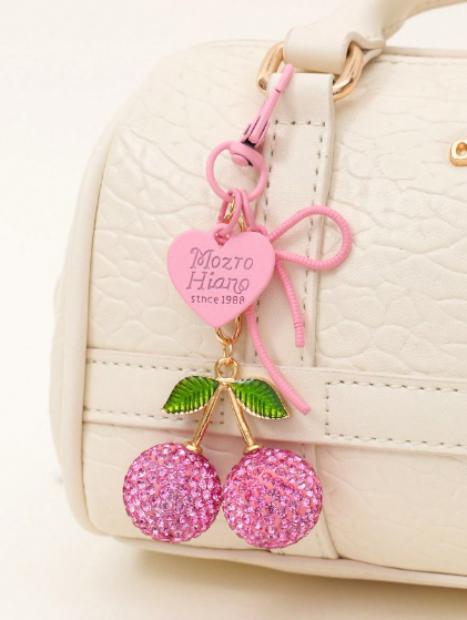Shein Vintage Red Rhinestone Cherry Keychain >
