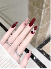 Shein Romantic Sweet Cherry Blossom French Tip Press On Nails +