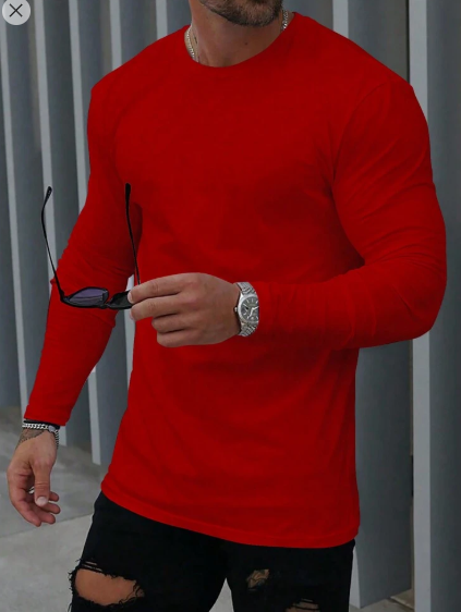 Shein Men's Solid Color Long Sleeve T-Shirt, L -.
