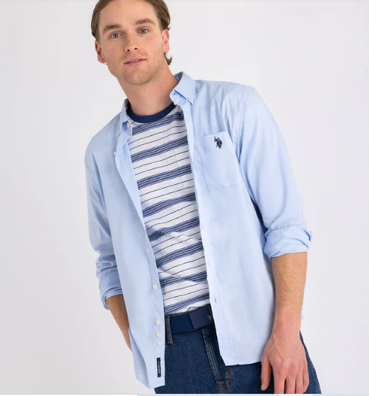 U.S. Polo Solid Stretch Poplin Long Sleeve Shirt, XL +