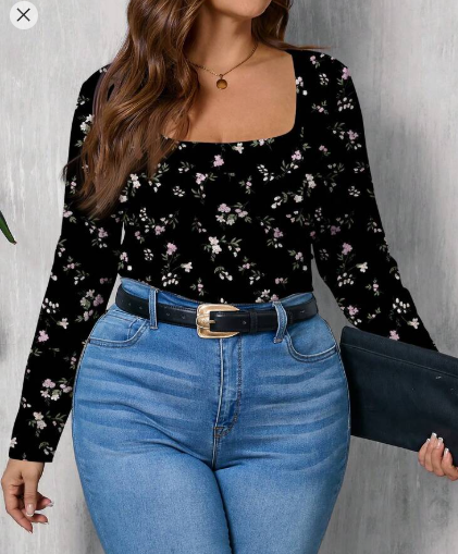 Shein Plus Size Women Floral Print Casual Loose Scoop Neck T-Shirt, 0XL +