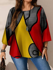 Shein Plus Size Casual Full Printed Round Neck Loose 3/4 Sleeve Blouse>