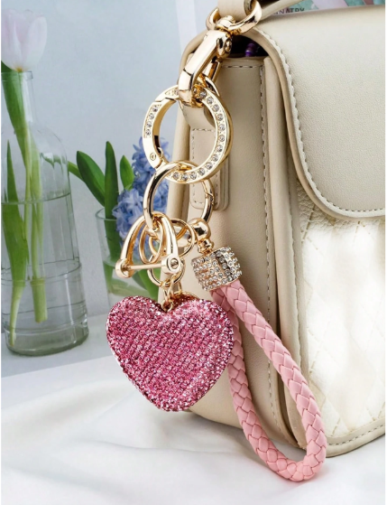 Shein 1pc Fashionable High-End Party Fuller Rhinestone Crystal Car Keychain >