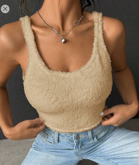 Shein Solid Crop Teddy Tank Top, L /