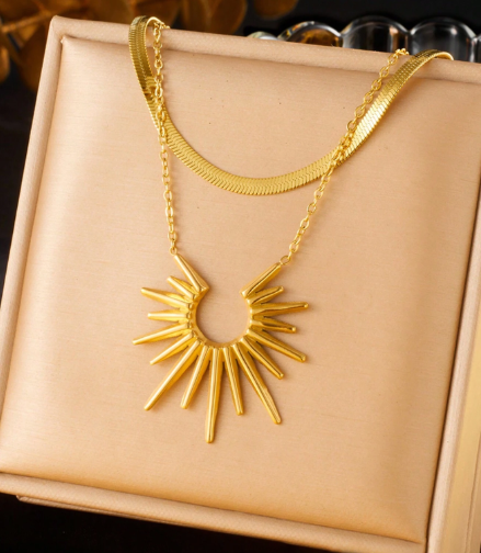 Shein 1pc Vintage Stainless Steel Double Layer Sunflower Dramatic Choker Necklace +