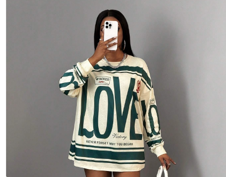 Shein Casual Street American Retro New Style English Logo Printed T-Shirt, L +