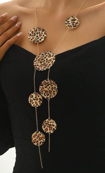 Shein 1pc Minimalist Chic New Creative Leopard Print Y-Shaped Long Necklace +