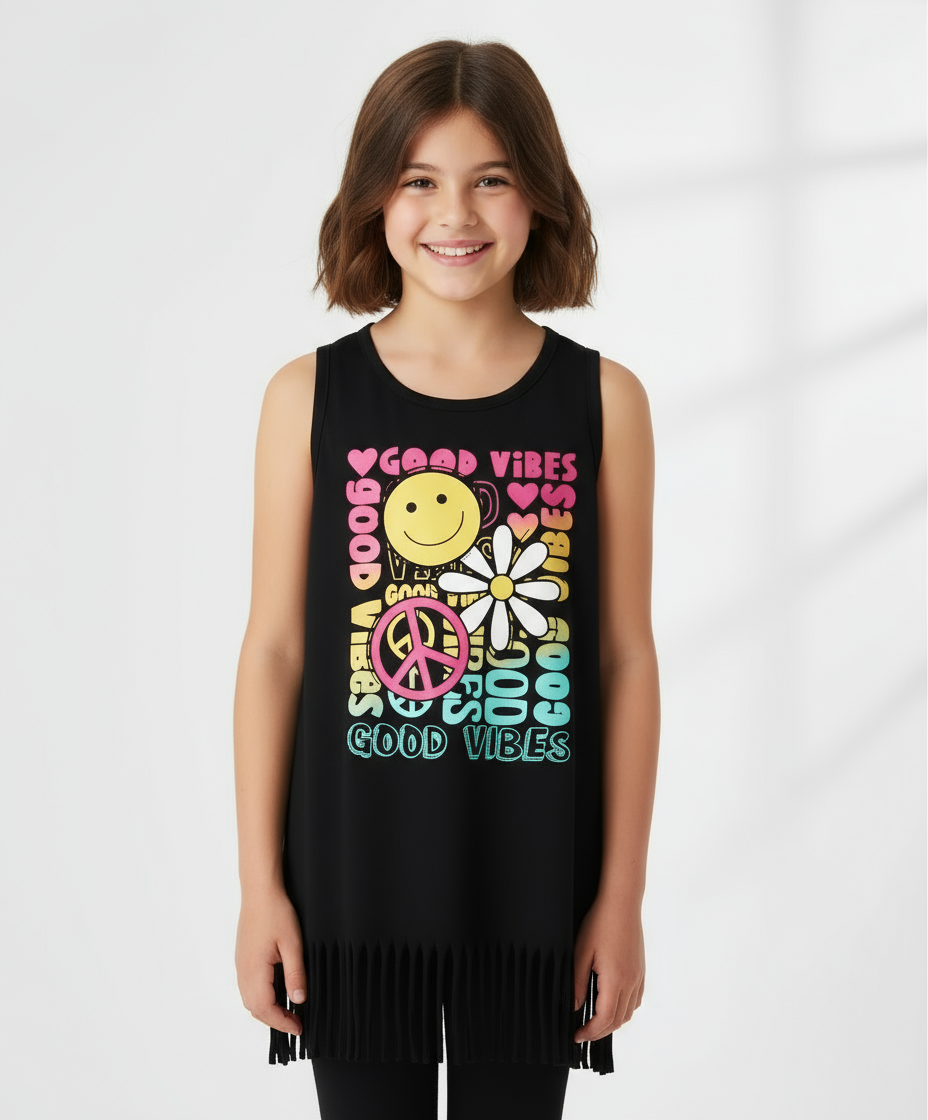Ch. Place Girls Graphic Fringe Tank Top - black, 7-8T +