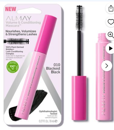 Almay Volume and Conditioning Waterproof Mascara, 010 Blackest Black /