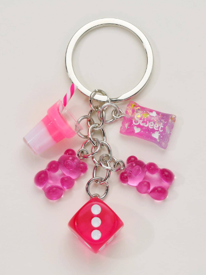 Shein 1pc Women Bear & Drink Cup Charm Cute Keychain -.