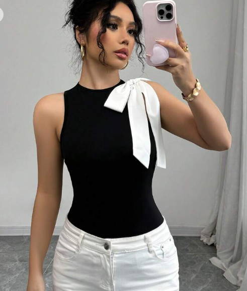Shein Women's Sleeveless Contrast Color Bowknot Tank Top, +