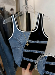 Shein Regular Denim Print Fitted Tank Top >