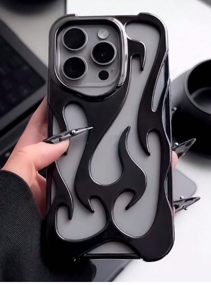 TPU Black Unique Shape Millennial Y2K Style Matte Hollow Flame Pattern Fashion Phone Case>