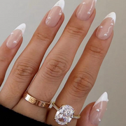 Shein 24Pcs French Artificial Nails Pearl Nails Press On Nails Almond Pink Stick On Nails>