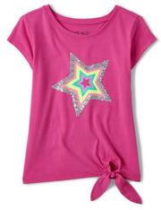 Ch. Place Girls Sequin Graphic Tie Front Top, 5-6T -.