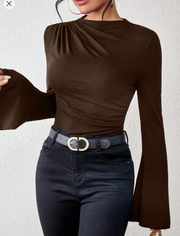 Shein Solid Color Flare Sleeve T-shirt, L >