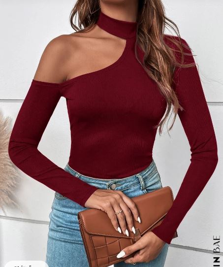 Shein BAE Asymmetrical Neck Ribbed Knit Tee /