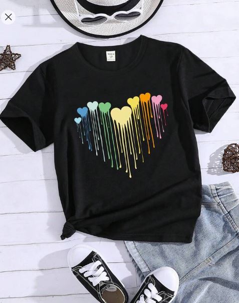 Shein Tween Girl Heart Print Tee, 10T +