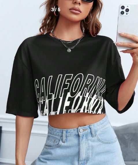 Shein Letter Graphic Drop Shoulder Crop Tee, S /