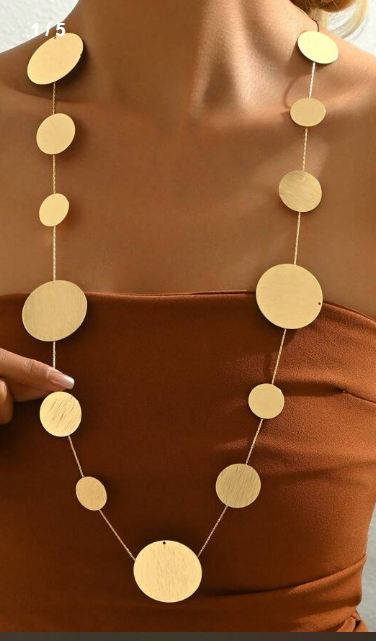 Shein 1pc New Fashion Versatile Geometric Circle Pendant Long Necklace +