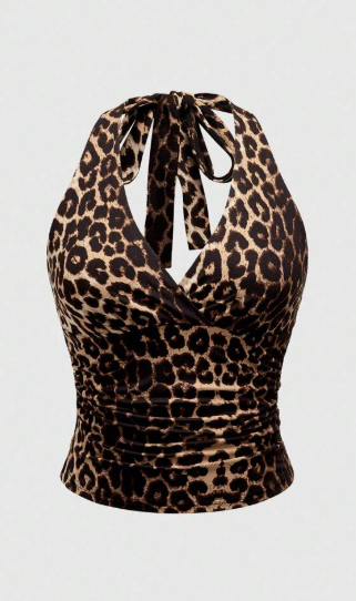 Shein Leopard Print Halter Neck Top, XL +