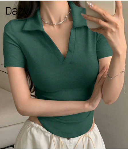 Shein Polo Collar Short Sleeve White T-Shirt +