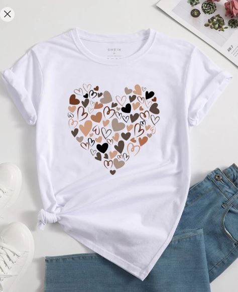 Shein Heart Print Tee, S */