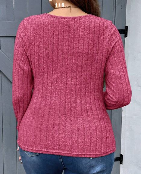 Shein Plus Surplice Neck Ribbed Knit Tee, XXL +