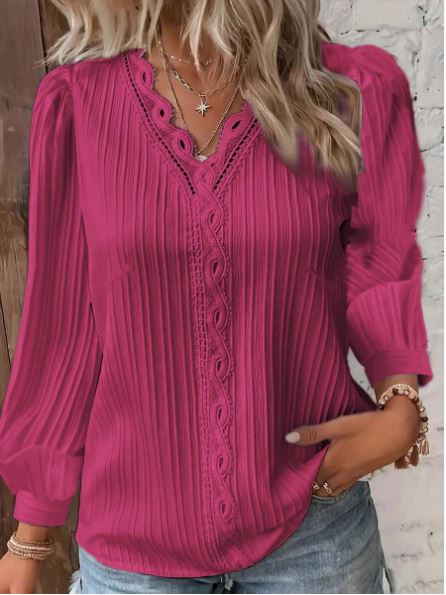 Shein Plus Size V-Neck Puff Long Sleeve Blouse, XXL /