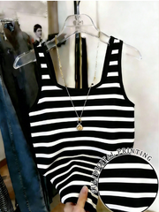 Shein Women's Casual Striped Square Neck Fitted Tank Top >