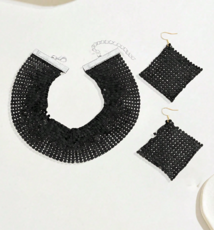 Shein 3pcs Metallic Sequin Punk Style Party Outfit (Set) +