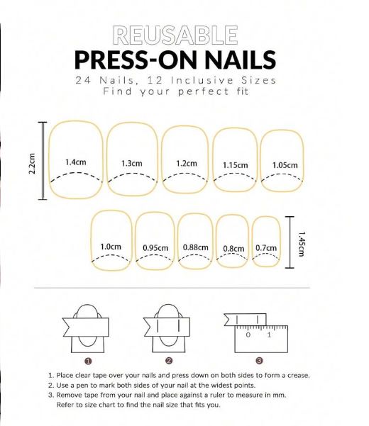 Shein 24pcs Black Color-Block And Snake Print Nail Art  +