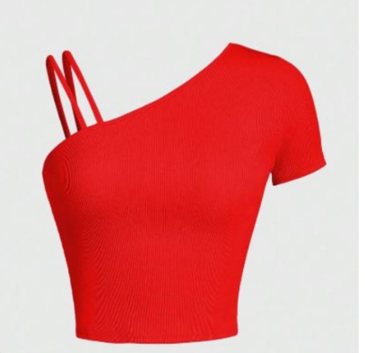 Shein Teen Girls' Solid Ribbed Asymmetric Sleeveless Casual T-Shirt, 14T +